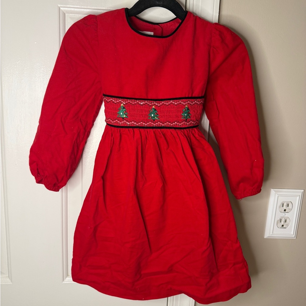 Bonnie Jean Red Smocked Kids Dress with Embroidery